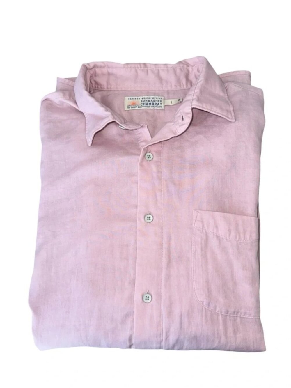 Faherty Sunwashed Chambray Shirt: Pink Sz L - Picture 7 of 9